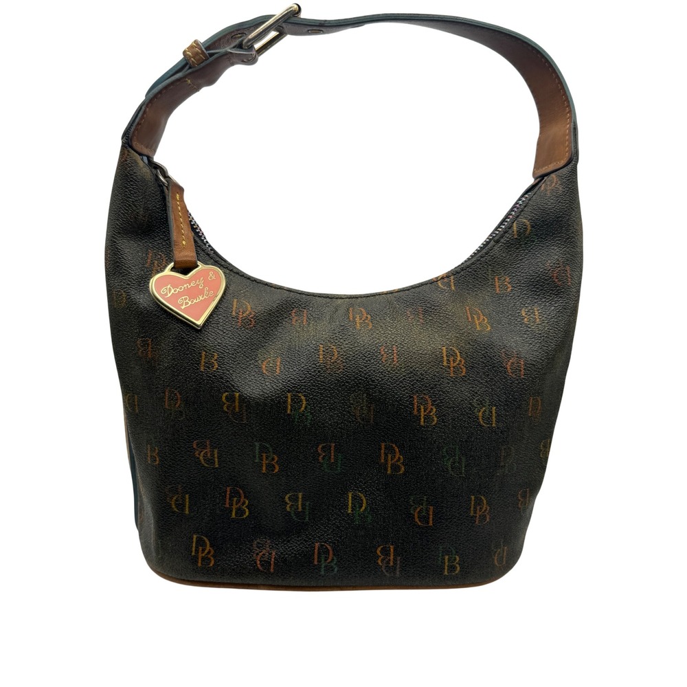 Dooney & Bourke Multicolor Monogram Hobo Bag Black Coated Canvas Heart Charm